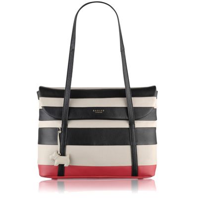 Black and pink striped Berwick Street medium flapover tote bag